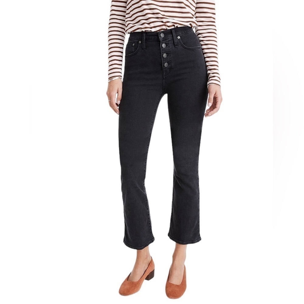 Madewell Cali Demi-Boot Black Washed Ankle Jeans Sz 25 Button-Front Edition